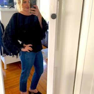 H&M black blouse with fringe bell sleeves